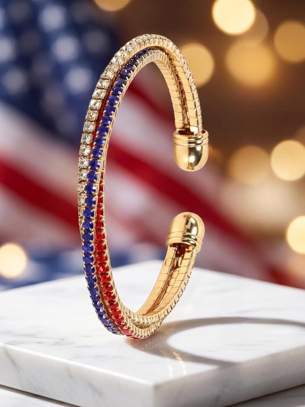 Patriotic Crystal Cuff Bracelet | Fourth of July Accessory